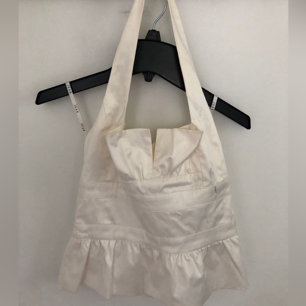 FREE White flare top with ruffles on collar